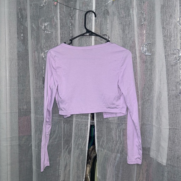 purple cropped long sleeve button up top *small* - Picture 4 of 4